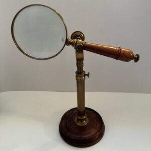 Antique Inspired Magnifying Glass Brass Wood